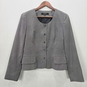Nine‎ West Blazer Jacket 14 Gray Button Collarless Lined Career Office Business